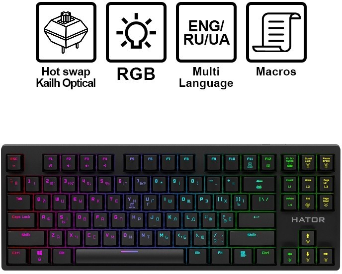 Клавиатура проводная HATOR Rockfall EVO TKL Kailh Optical (HTK-630) Клавиатура проводная HATOR Rockfall EVO TKL Kailh Optical (HTK-630)