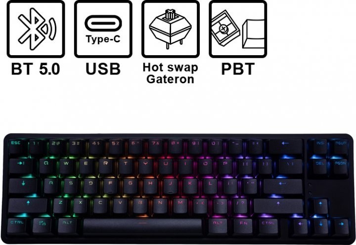 Клавиатура беcпроводная механическая HATOR Skyfall HEX ENG Gateron Clear (HTK-665) Black Клавиатура беcпроводная механическая HATOR Skyfall HEX ENG Gateron Clear (HTK-665) Black